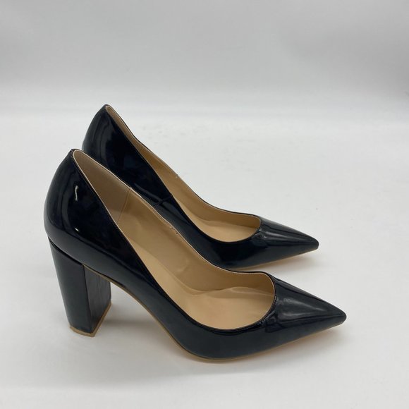 YDN Black Pointed Toe Chunky High Heel Pumps - Picture 4 of 12
